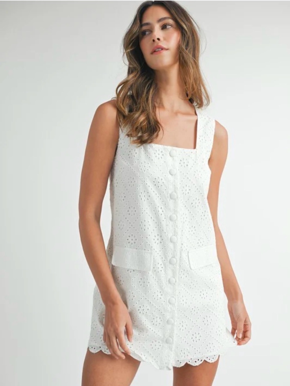 NWT Mable White Eyelet Button Front A-line Mini Dress Boutique Brand Sz M Medium